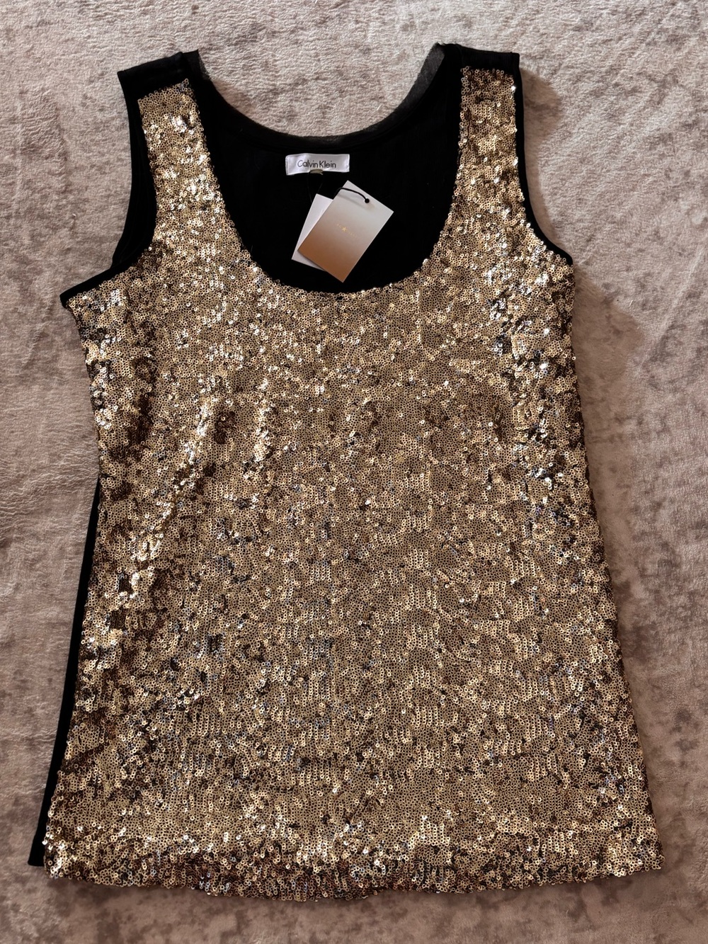 Calvin Klein Gold Sequin Scoop Neck Tank
